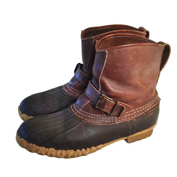 L.L. Bean Women's 8 Maine Hunting Shoe Brown/Black Leather Rubber Duck Boots - Picture 1 of 13